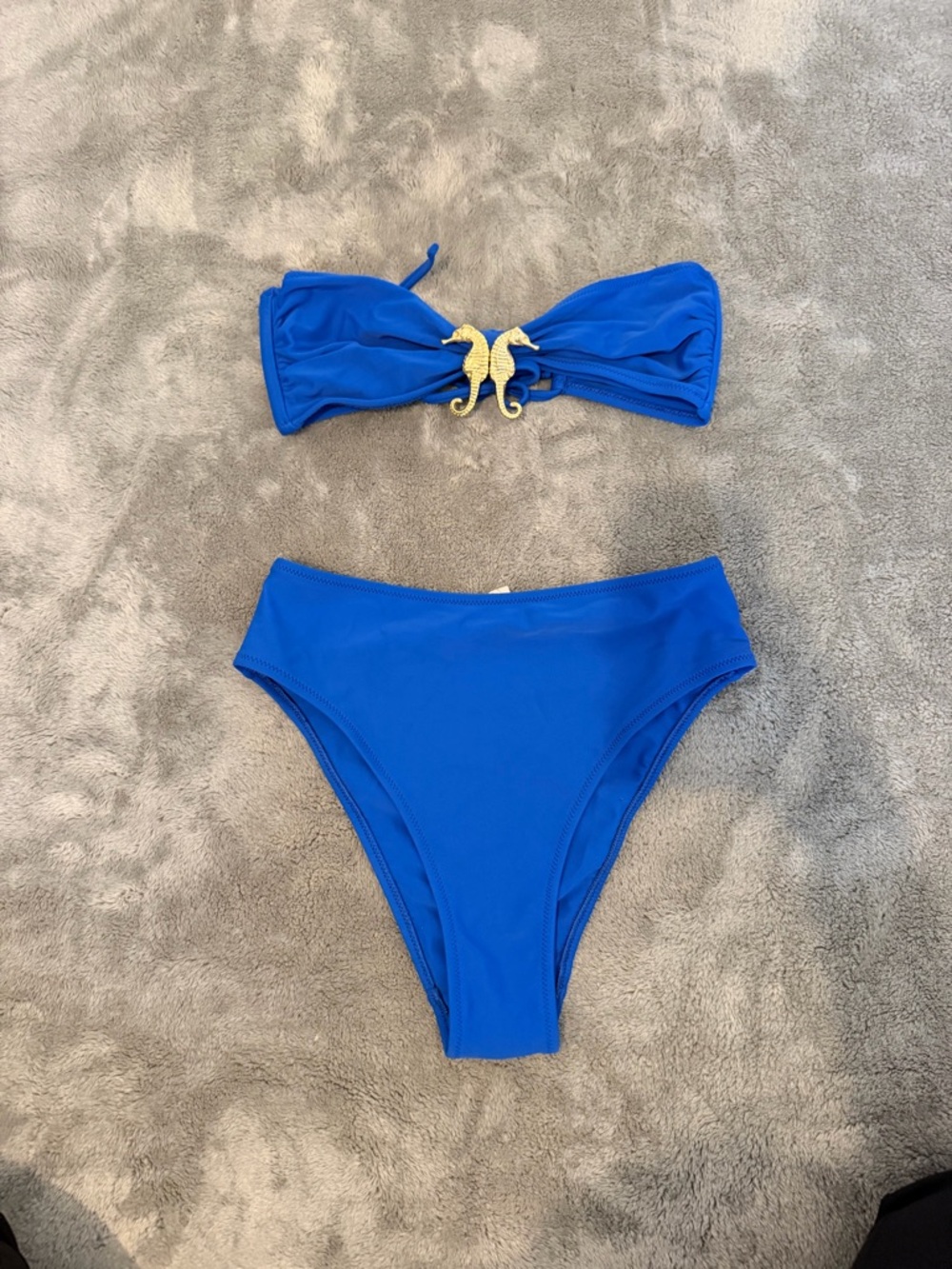 Shani Shemer Royal Blue Bandeau Bikini Set with Gold Seahorse Accent